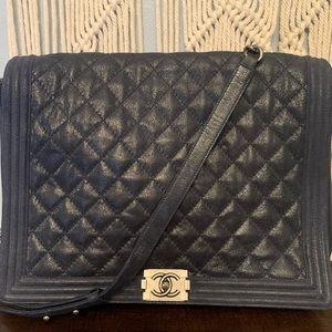 Chanel Blue Quilted Iridescent Leather XL Boy Bag